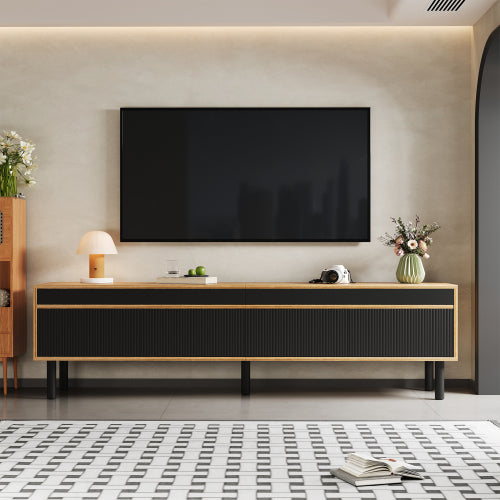 TV-meubel met 4 Deuren, Fijne Textuur, Zwart en Houtkleur, 170x38x47 cm