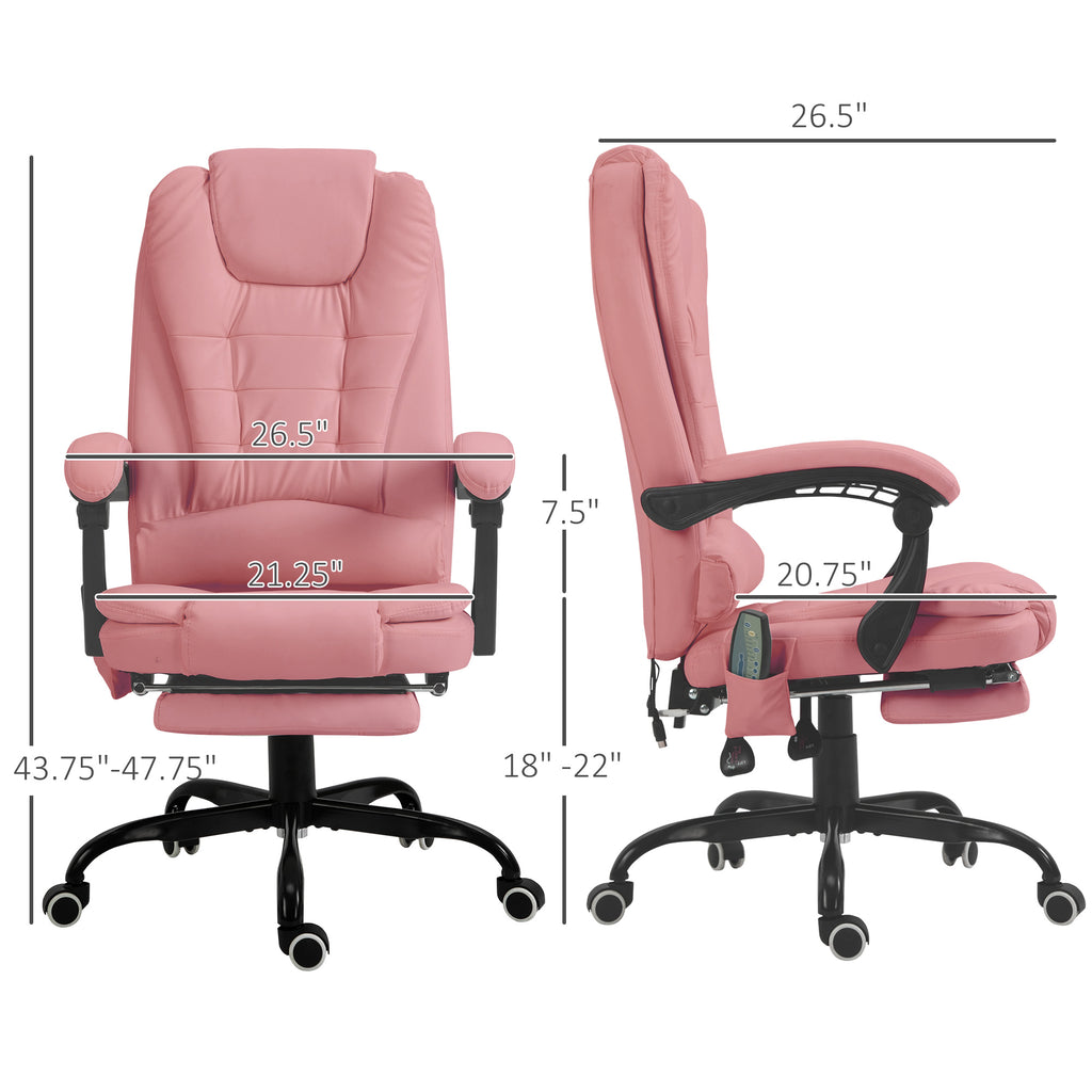 7 - Point Vibrating Massage Office Chair High Back Massaging Office Desk Chair with Lumbar Support, Footrest, Pink - Noventis Home
