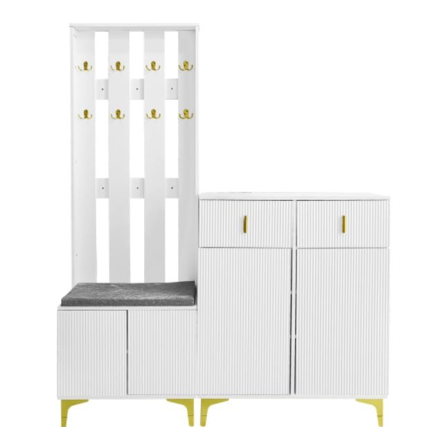 Wardrobe Set With Shoe Bench And Cushion, Wardrobe Front With Hooks, Shoe Cabinet With Drawers And Doors - Noventis Home
