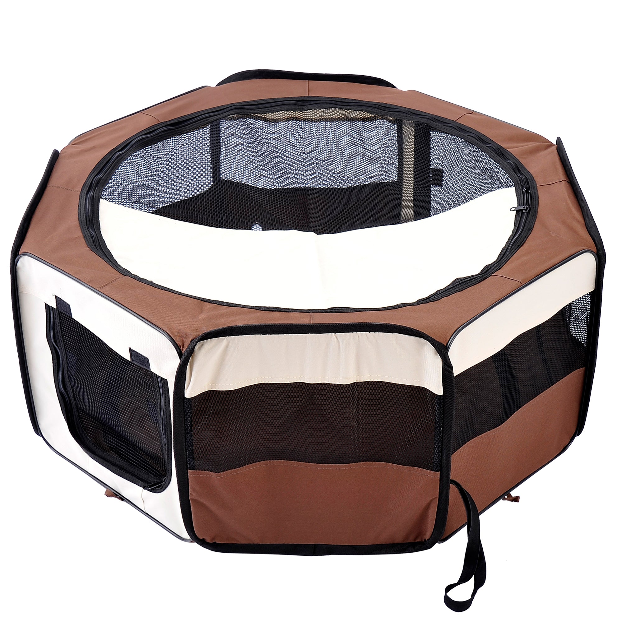 PawHut Portable Cat Dog Playpen Pet Puppy Rabbit Guinea Pig Pen Run Dia 90 X 41H Cm Indoor & Outdoor Brown - Noventis Home