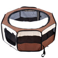 PawHut Portable Cat Dog Playpen Pet Puppy Rabbit Guinea Pig Pen Run Dia 90 X 41H Cm Indoor & Outdoor Brown - Noventis Home