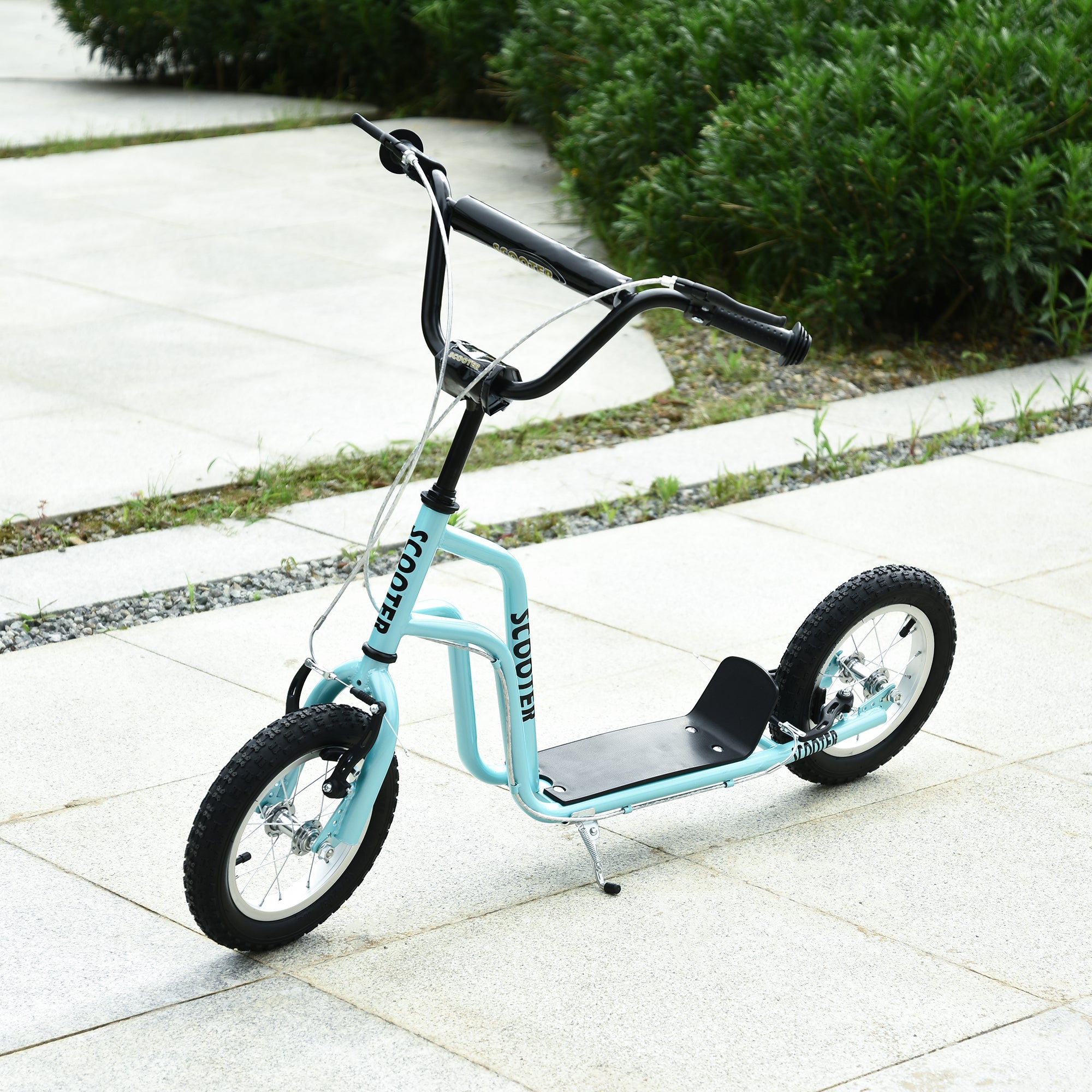Stunt Scooter, Kids Scooter, 12'' Rubber Tyre Kick Scooter With Adjustable Handlebar, Dual Brakes, Blue - Noventis Home
