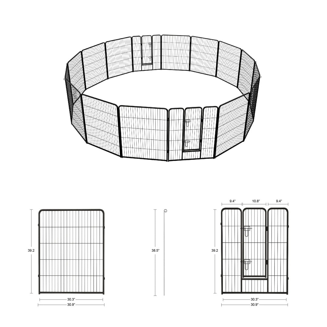 Dog Playpen, 40 Inch 16 Panels Puppy Playpen, Dog Exercise Pen For Large Medium Small Dogs, Foldable Dog Pen With Doors For RV, Camping, Yard - Noventis Home