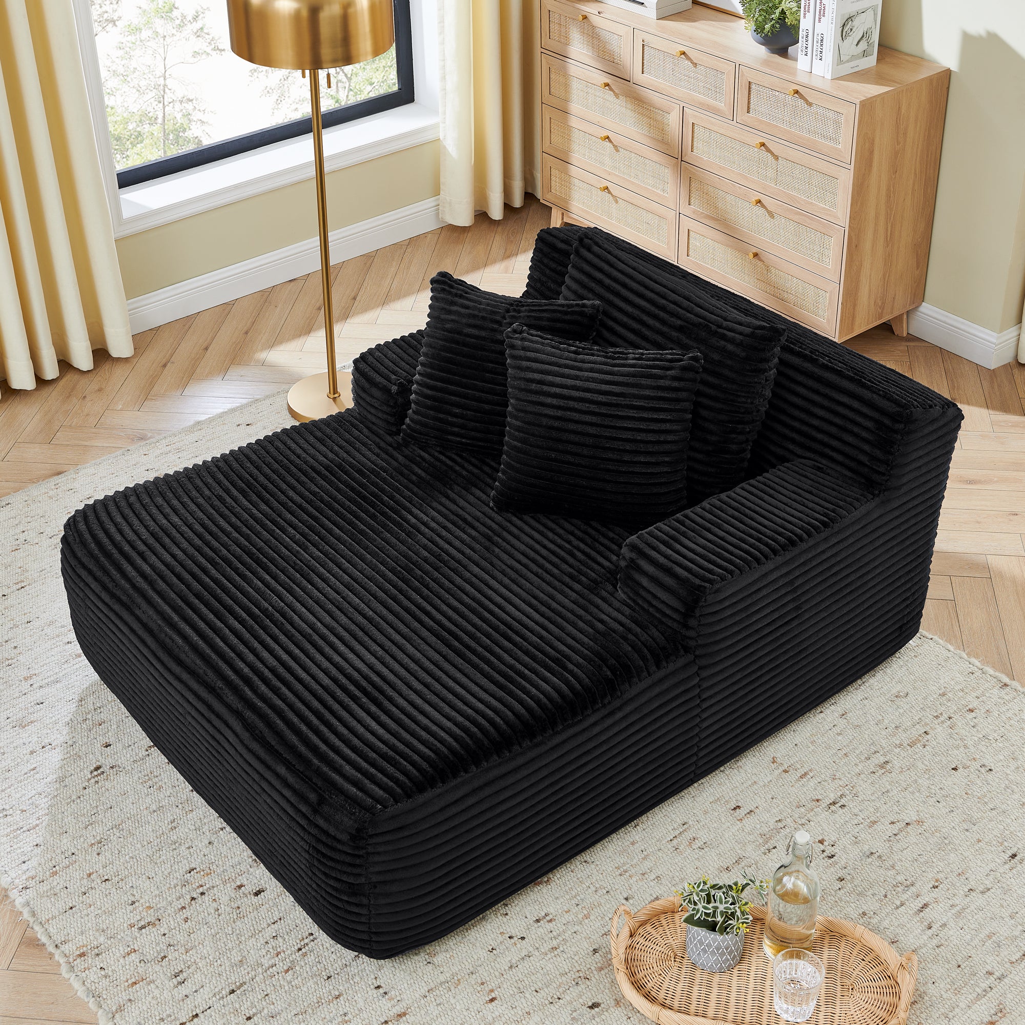 Eenpersoons Luie Schuim Loungestoel, Geen Montage Vereist, Fluweel, Modern, voor Woonkamer en Slaapkamer, Zwart - Noventis Home