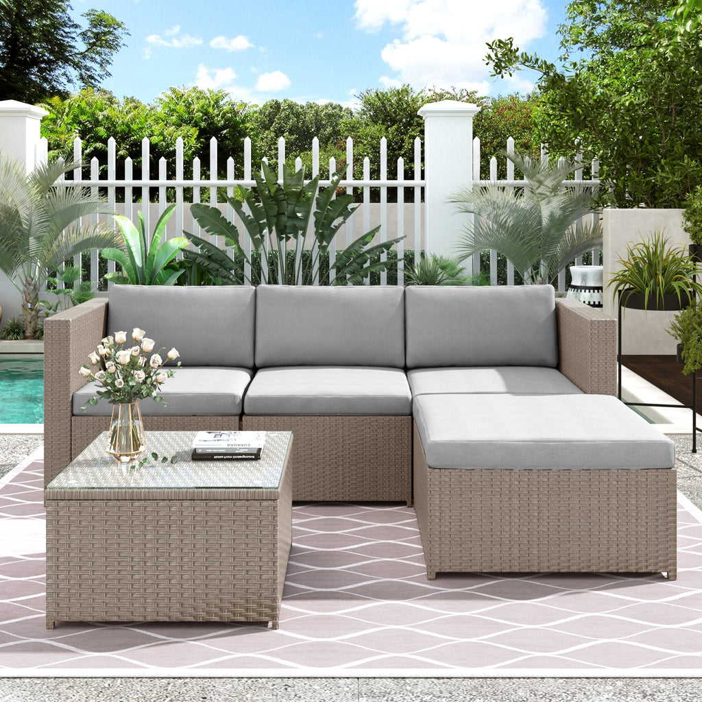 Garden Corner Sofa Rattan Garden Furniture Patio Set Garden Entertaining Set Garden Rattan Furniture Lounge Set,Khaki - Noventis Home