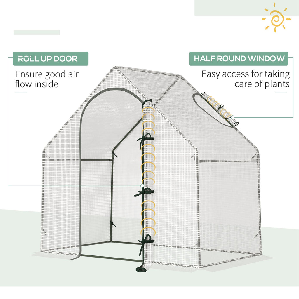 Walk In Tomato Greenhouse Garden Outdoor Mini Greenhouse Flower Planter Steel Frame With Zipped Door & Window, PE Cover, 180 X 100 X 168CM, White - Noventis Home