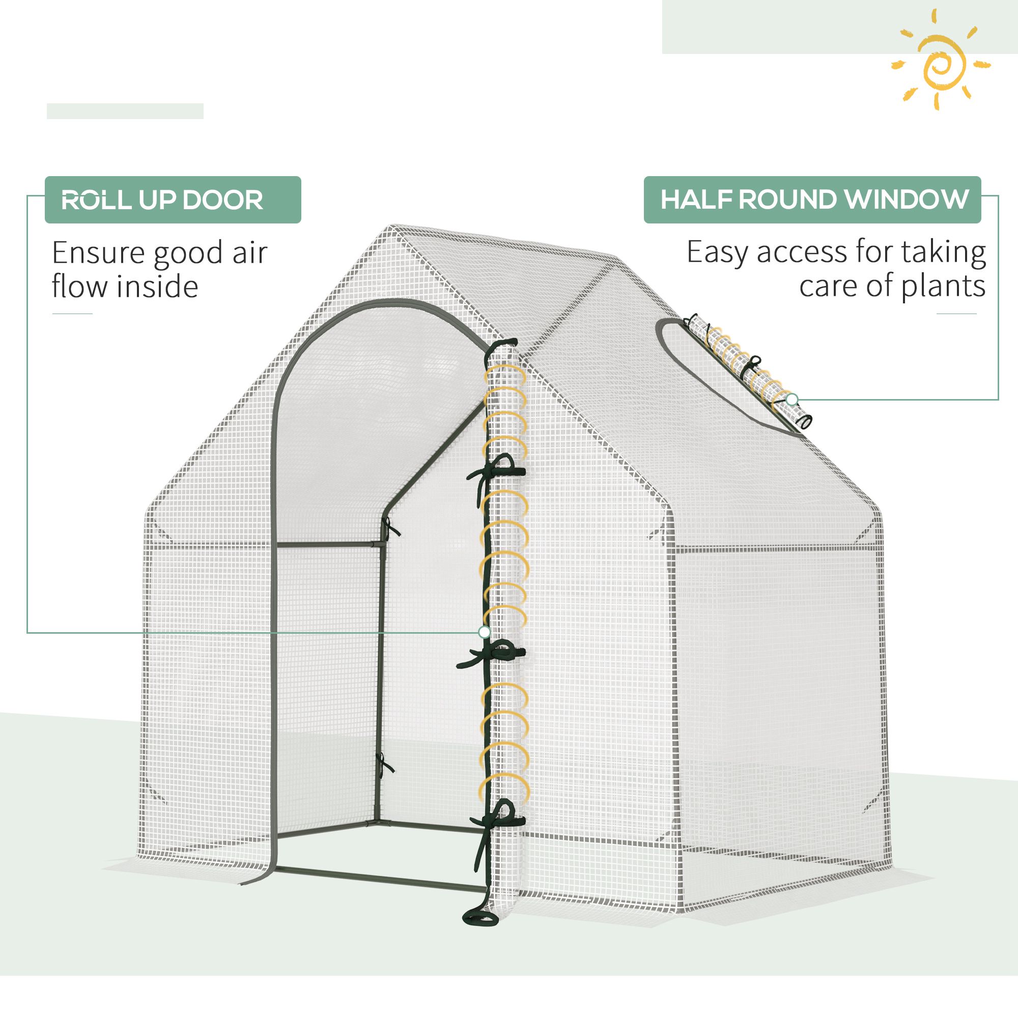 Walk In Tomato Greenhouse Garden Outdoor Mini Greenhouse Flower Planter Steel Frame With Zipped Door & Window, PE Cover, 180 X 100 X 168CM, White - Noventis Home