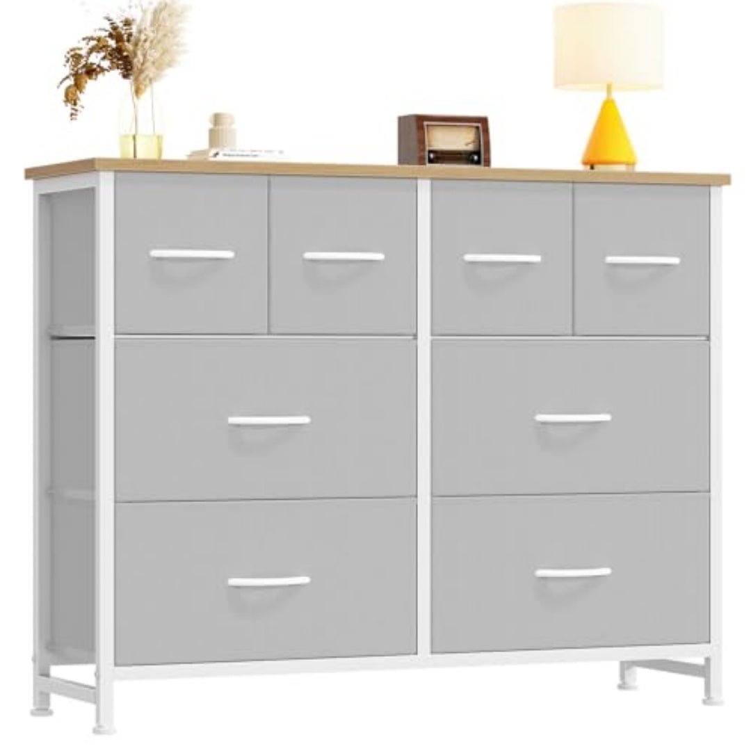 Ruim Opbergrek met 8 Stoffen Lades voor Garderobe, TV - Meubel met Houten Tafelblad en Frame - Noventis Home