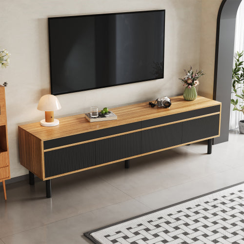 TV-meubel met 4 Deuren, Fijne Textuur, Zwart en Houtkleur, 170x38x47 cm
