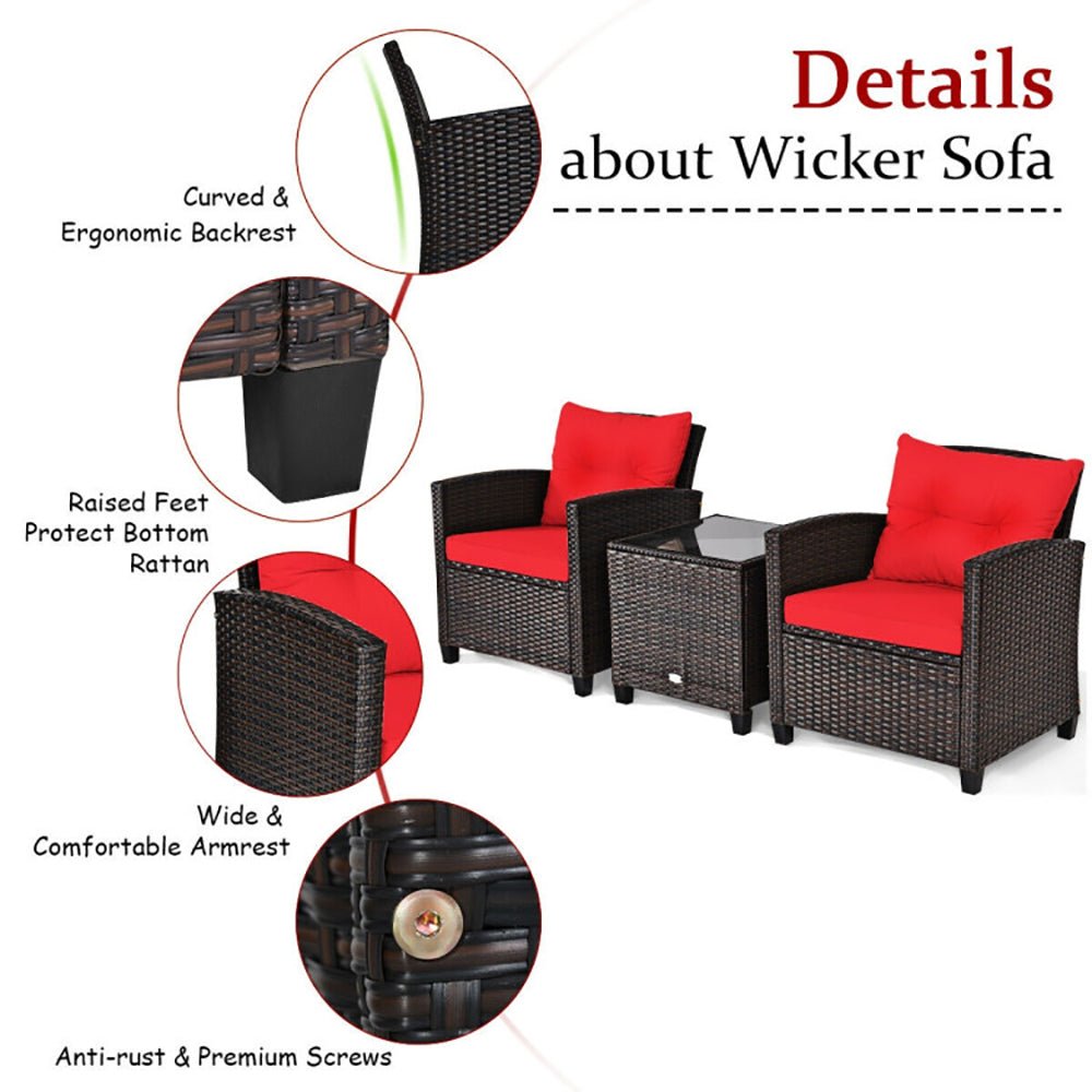 3 Pieces Rattan Patio Furniture Set With Washable Cushion - Noventis Home