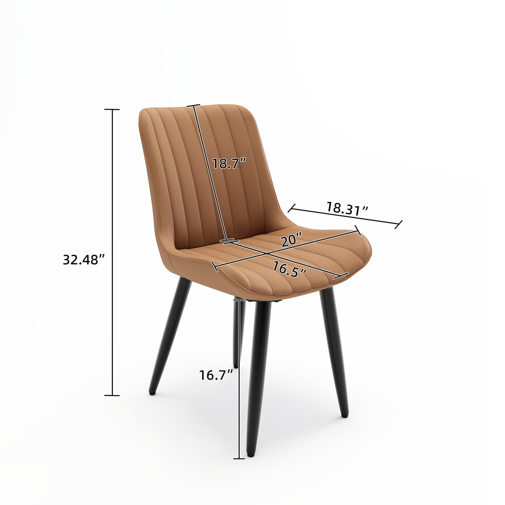 Set van 4 Moderne PU Leren Eetkamerstoelen met Dikke Kussens en Metalen Poten, voor Keuken en Eetkamer, Bruin - Noventis Home