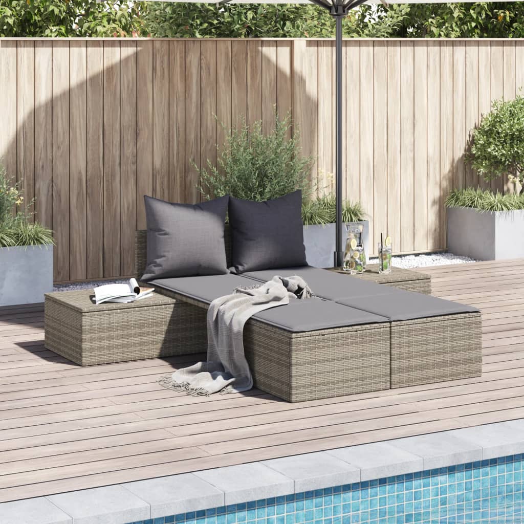 Dubbele Ligstoel met Kussens, Poly Rattan, voor Tuin en Terras - Noventis Home