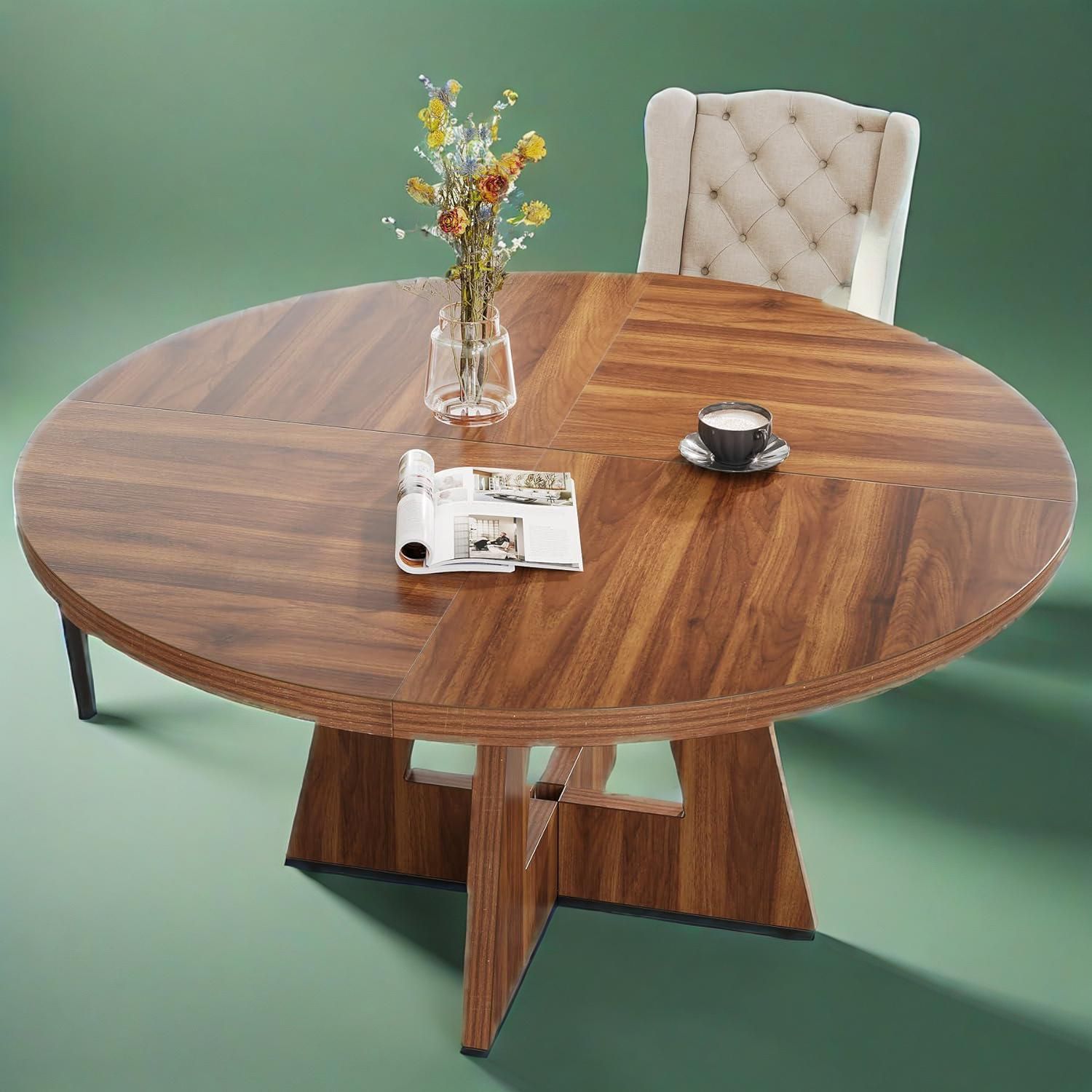 Ronde Houten Eettafel, Keukentafel voor 4-6 Personen, Walnoot