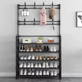 New Coat And Hat Stand 8 Hooks Metal Shoe Rack 5 Tiers Shelf Hanger Black UK - Noventis Home