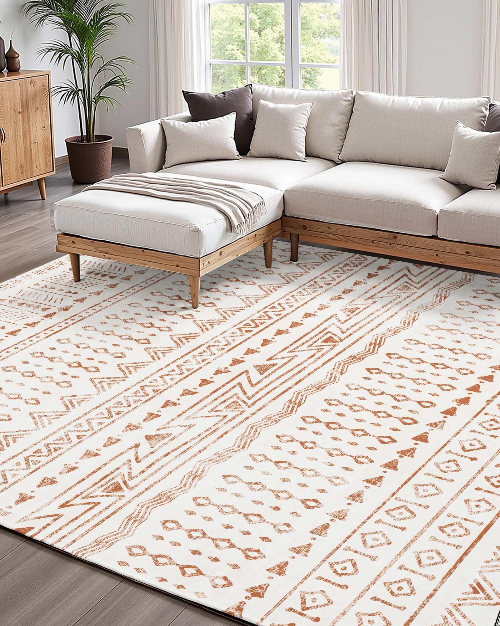 Area Rug, 5 X 7 Ft Large Washable Rug, Non - Slip And Tear - Resistant Soft Carpet, Pet Friendly Modern Area Rugs, Indoor Mat For Bedroom, Office, Living Room, Entryway, Beige - Noventis Home