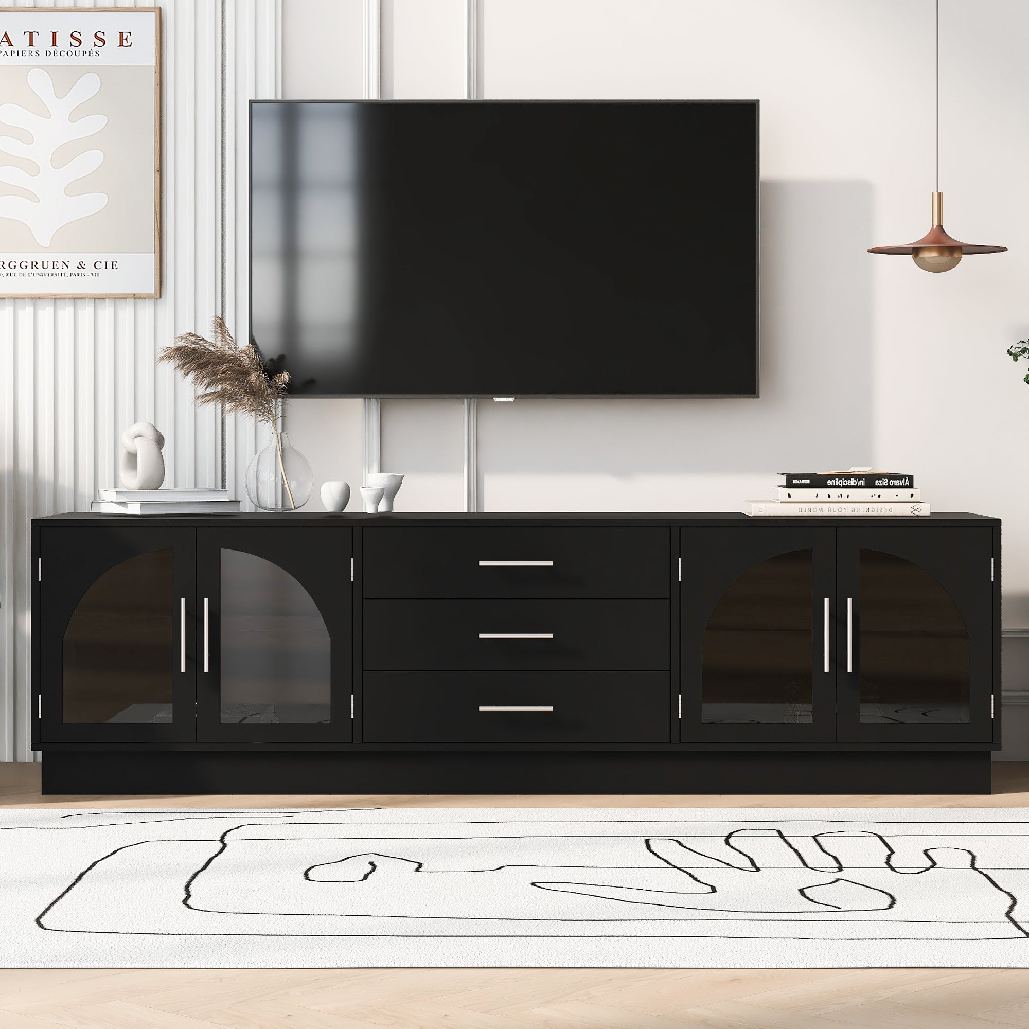 VIBE HAUS 68.9' Modern Minimalist TV Stand For TVs Up To 75 Inches, Entertainment Center Media Console Cabinet With Adjustable Shelves For Living Room - Noventis Home