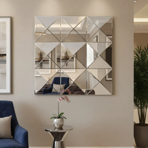 3d Mirror Wall Decor Beveled Glass Wall Mirror Interior Home Decor Large Square Wall Mirror For Various Rooms Such As Living Room Bedroom Or Dining Room - Noventis Home
