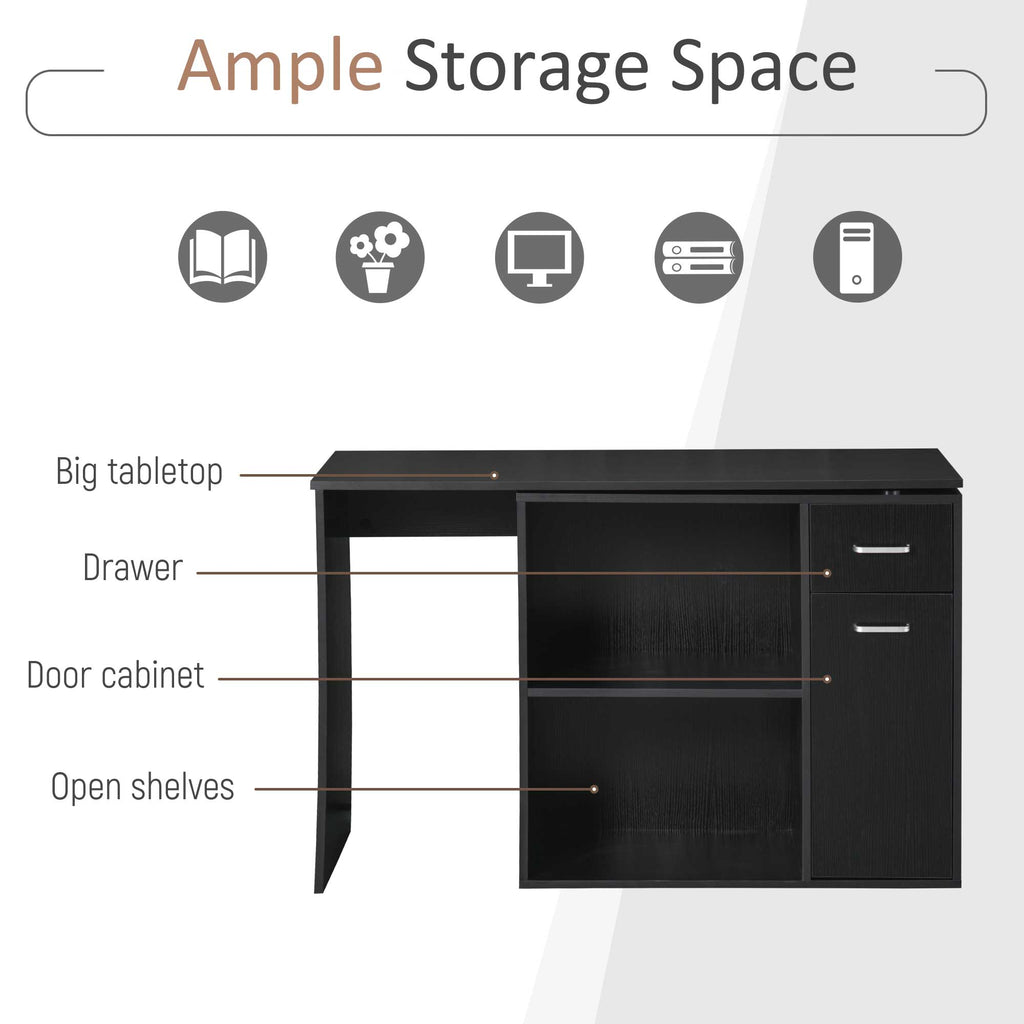 L Shaped Computer Desk, 180° Rotating Corner Desk With Storage Shelves, Drawer And Cabinet, Study Workstation For Home Office, Black - Noventis Home