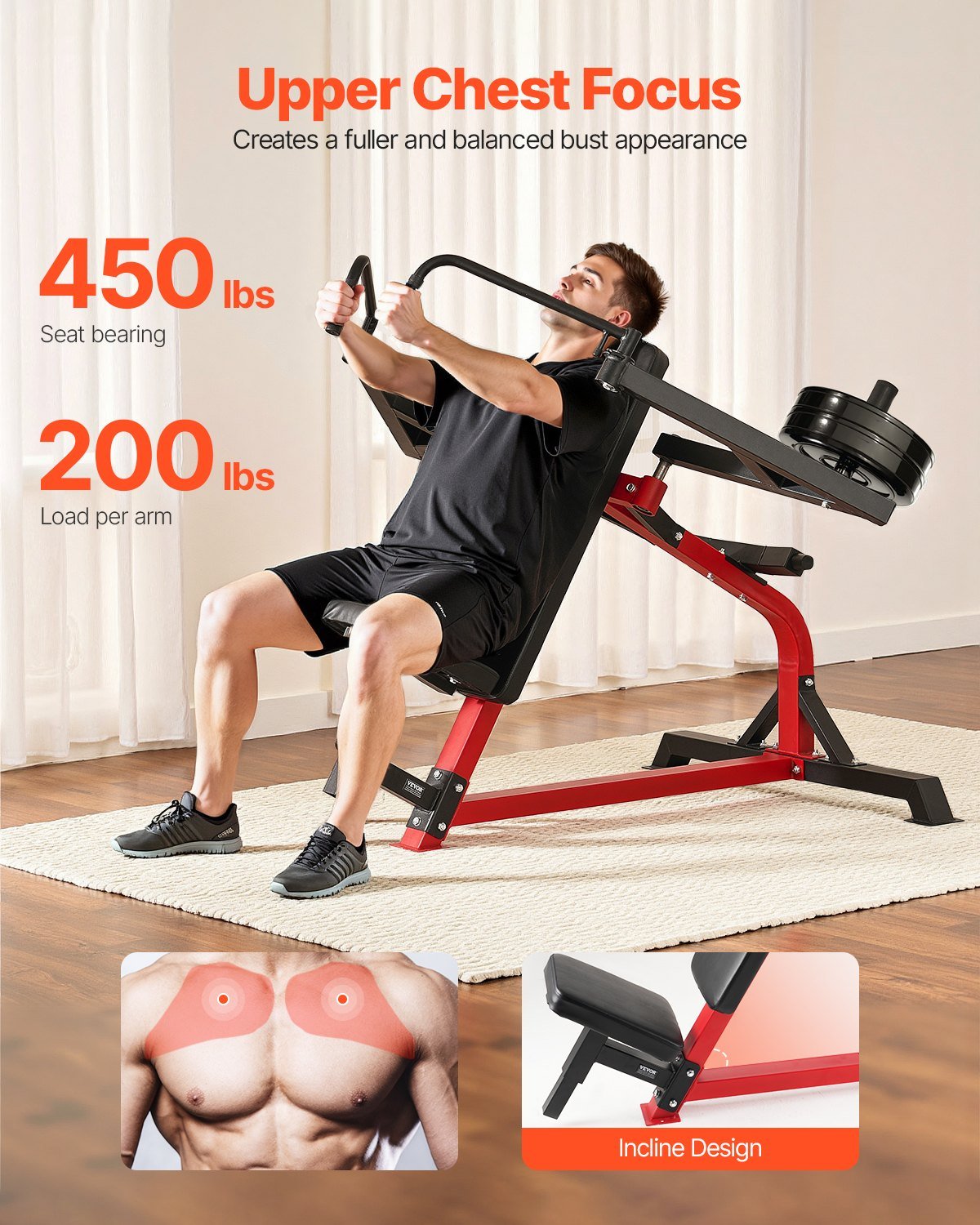 Incline Chest Fly And Rear Delt Fly Machine, 450 LBS Chest Machine, Adjustable Fitness Chest Bench Set, Home Gym Equipment For Upper Body Strength Training Machine - Noventis Home