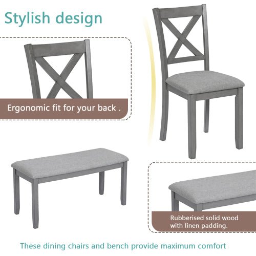 6 Piece Kitchen Dining Set, Rectangular Wooden Dining Table With 4 Upholstered Chairs And A Bench, Dining Table Set For 6 People, Living Room, Home Bar And Kitchen, Gray - Noventis Home
