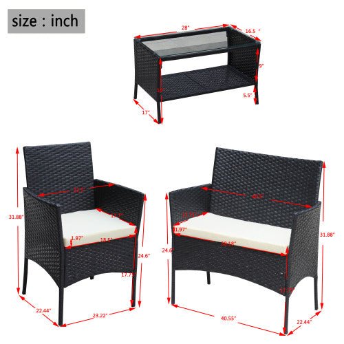 4 PC Rattan Patio Furniture Set Outdoor Patio Cushioned Seat Wicker Sofa Beige Cushion - Noventis Home