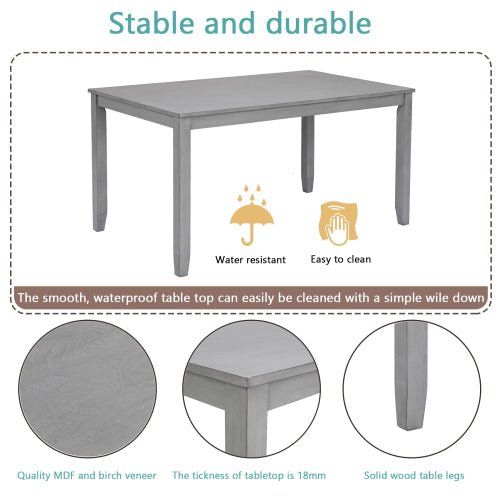 6 Piece Kitchen Dining Set, Rectangular Wooden Dining Table With 4 Upholstered Chairs And A Bench, Dining Table Set For 6 People, Living Room, Home Bar And Kitchen, Gray - Noventis Home