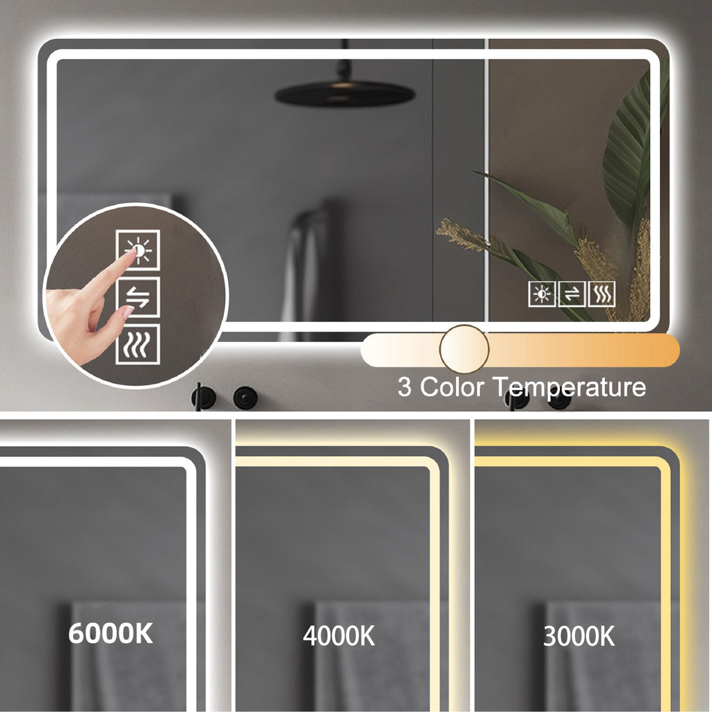 60X28 Inch LED Bathroom Mirror Vanity Mirrors With Front Lights Wall Mounted Anti - Fog Frameless Make Up Mirror With Light 5 Mm Silver Mirror Horizontal - Noventis Home