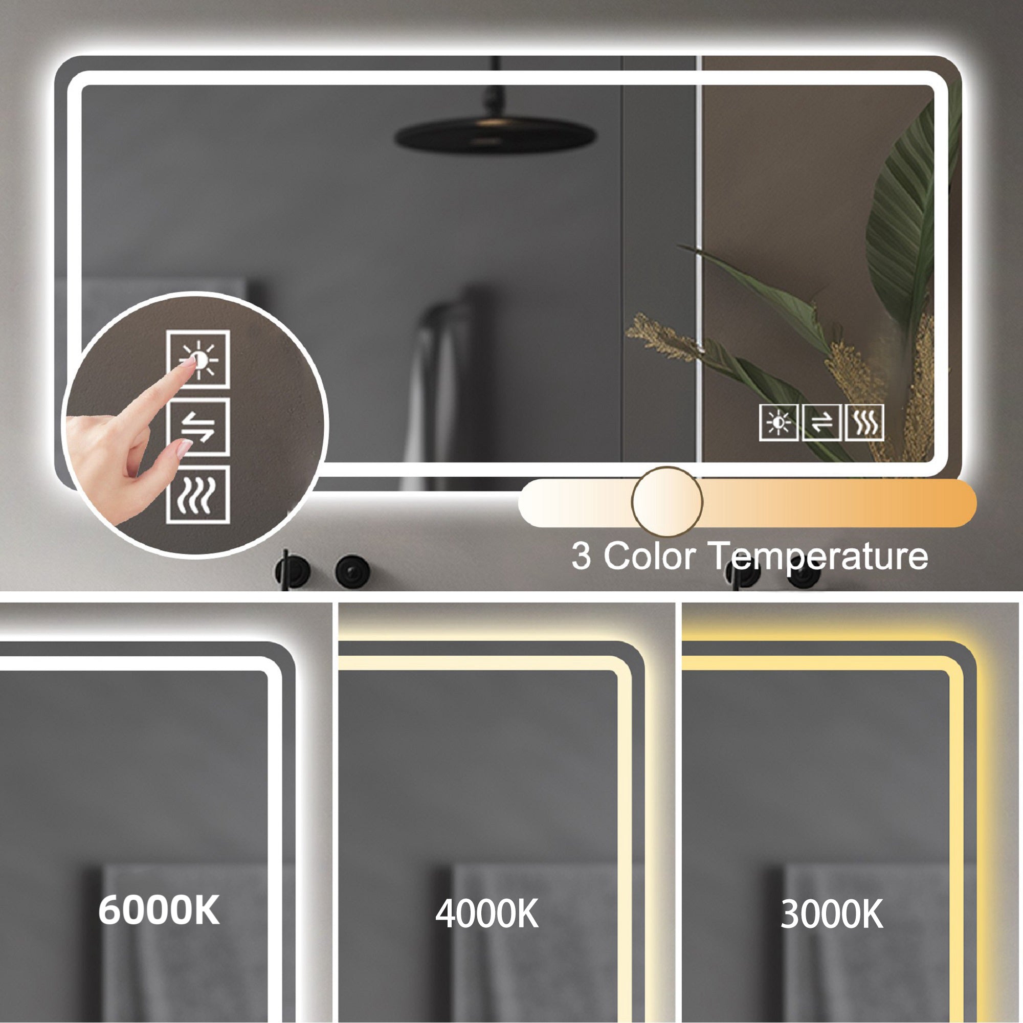 60X28 Inch LED Bathroom Mirror Vanity Mirrors With Front Lights Wall Mounted Anti - Fog Frameless Make Up Mirror With Light 5 Mm Silver Mirror Horizontal - Noventis Home