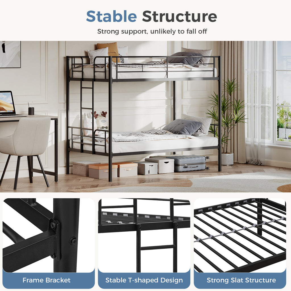 Metal Double - layer Bed With Stairs And Safety Railings, Sturdy Steel Frame, No Need For A Mattress, Double - layer Bed That Saves Space - Noventis Home