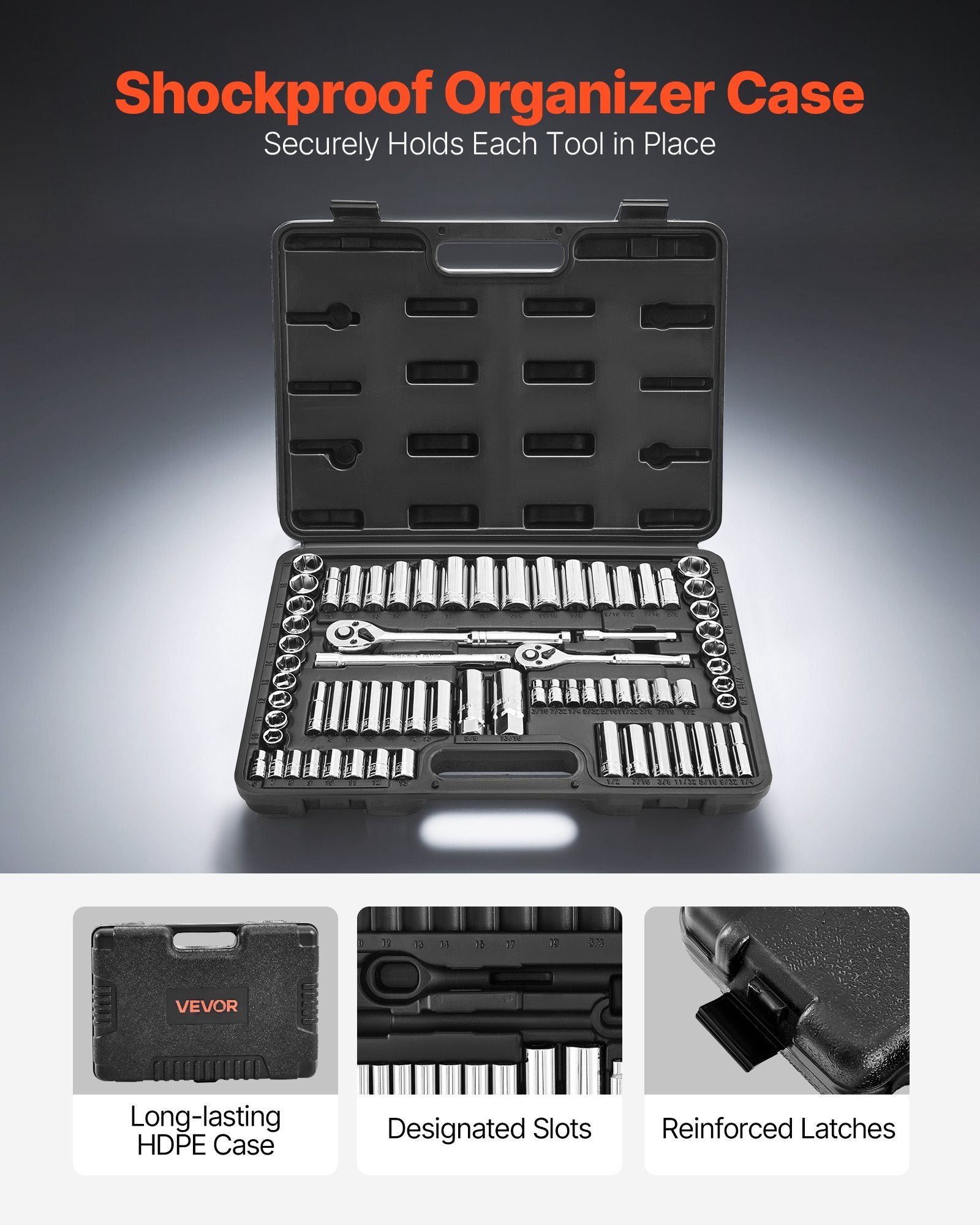Socket Set, 69 Pieces, 3/8 & 1/4 Inch Drive Socket And Ratchet Set, SAE And Metric, Deep And Standard, Mechanic Tool Kit With Accessories And Storage Case, CR - V Alloy Steel, For Auto Repair - Noventis Home