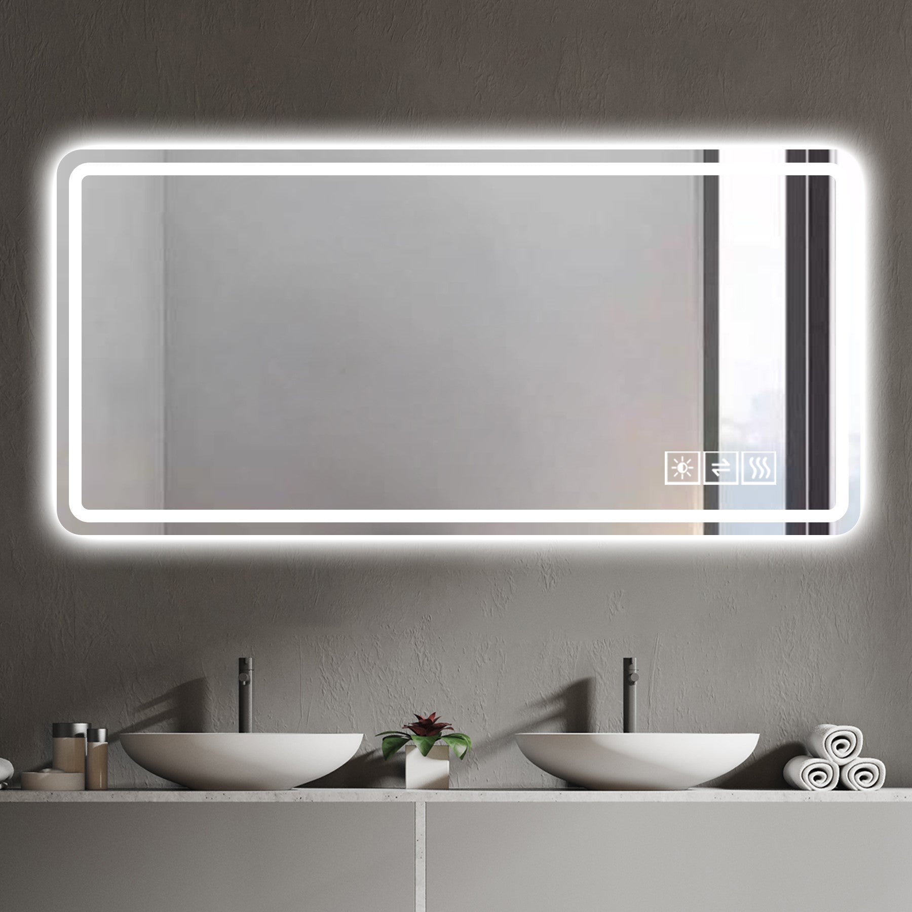 60X28 Inch LED Bathroom Mirror Vanity Mirrors With Front Lights Wall Mounted Anti - Fog Frameless Make Up Mirror With Light 5 Mm Silver Mirror Horizontal - Noventis Home