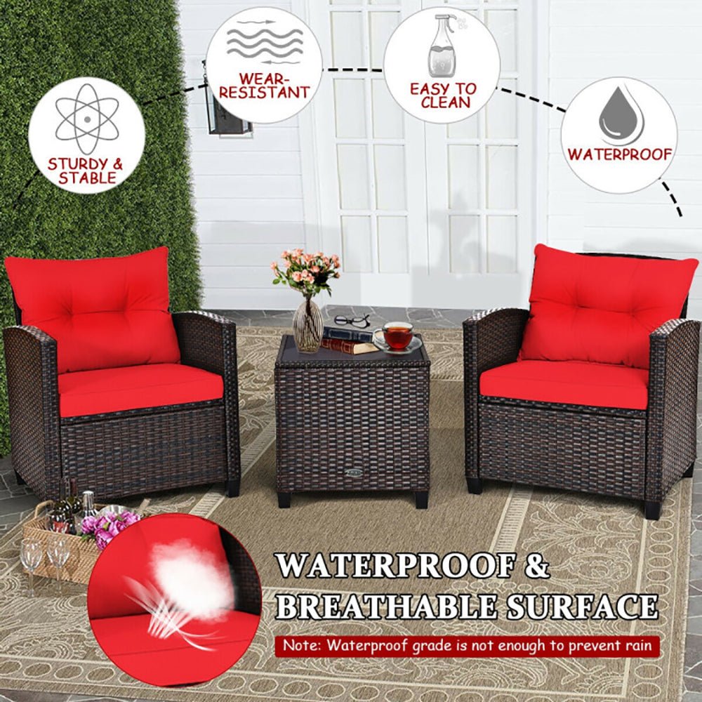 3 Pieces Rattan Patio Furniture Set With Washable Cushion - Noventis Home