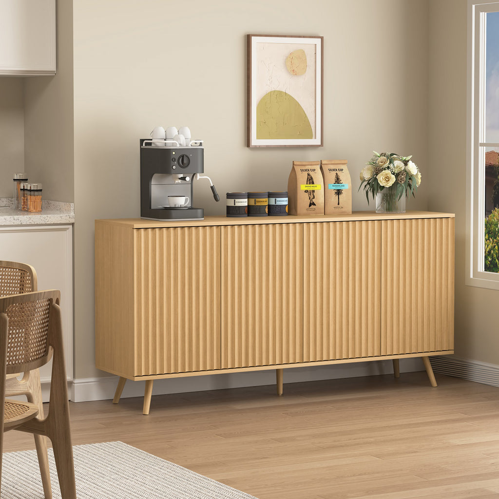 Dressoir Buffetkast met Opbergruimte, Lange Dressoir met 4 Deuren, Houten Credenza Consolekast met Verstelbare Planken voor Woonkamer, Keuken en Eetkamer, Naturel - Noventis Home