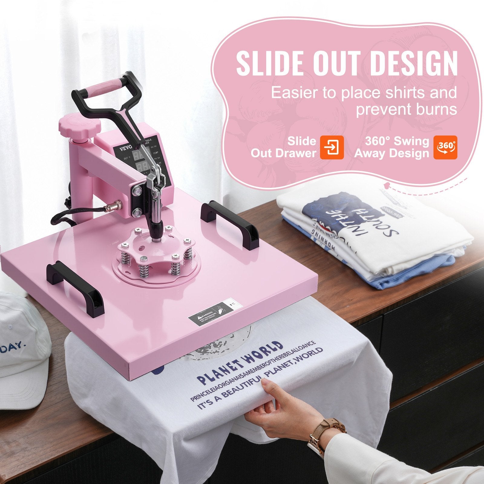 Heat Press Machine, 15 X 15 Inch, 8 In 1 Heat Transfer Machine With 6 - 30 Oz Tumbler Press, 360° Swing Away T-Shirt Pressing, Digital Precise Control, For T-Shirts/Mugs/Hats/Plates, Pink - Noventis Home