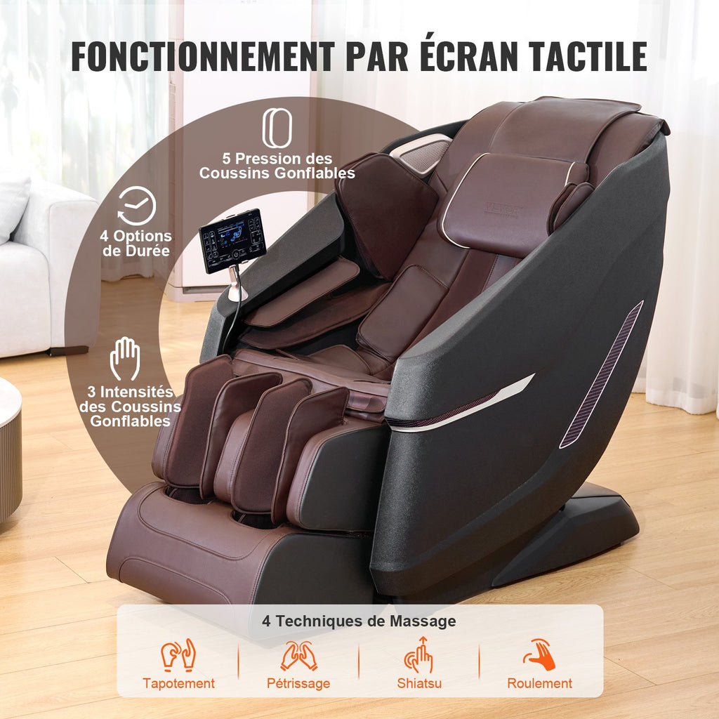 Massagestoel met Flexibele SL - Rail, 3D Shiatsu Ganglicchaamsmassage, Zwaartekrachtloosheid, 10 - 18 Automodi, Verwarming, Bluetooth, Luchtkussens en Touchscreen, 150kg - Noventis Home