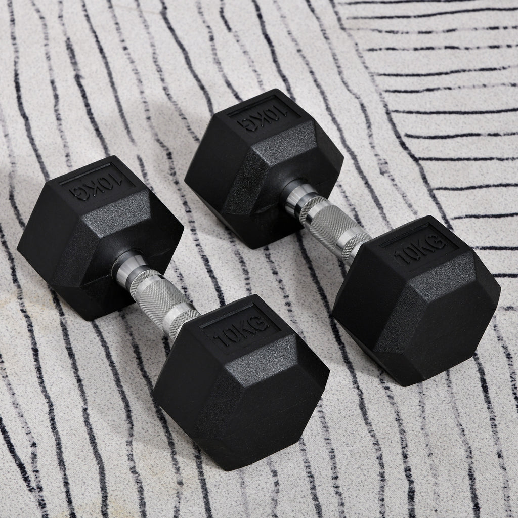 2x10kg Hex Dumbbells Set Rubber Dumbbells Weight Lifting Equipment Fitness Home Gym - Noventis Home