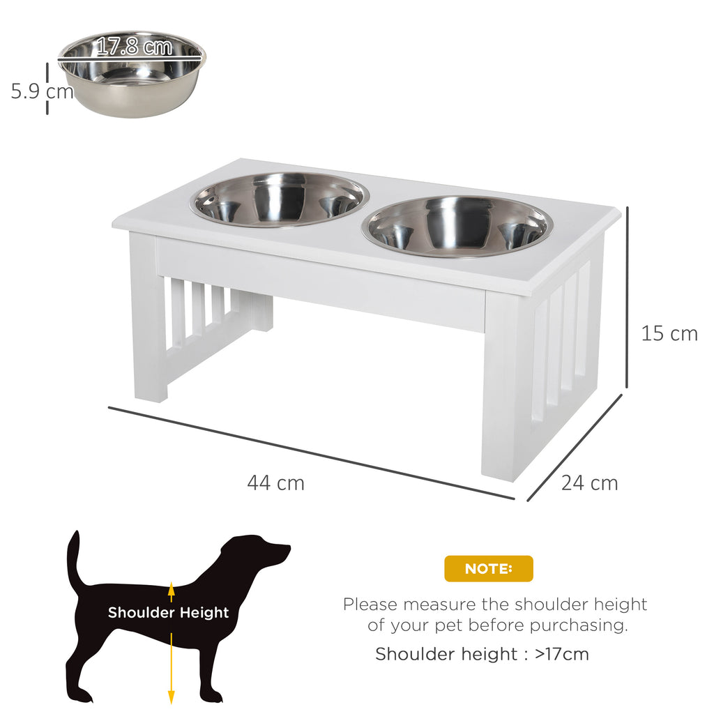 PawHut Raised Dog Feeding Bowls With Stand, Stainless Steel For Extra Small And Small Dog, 44L X 24W X 15H Cm - White - Noventis Home