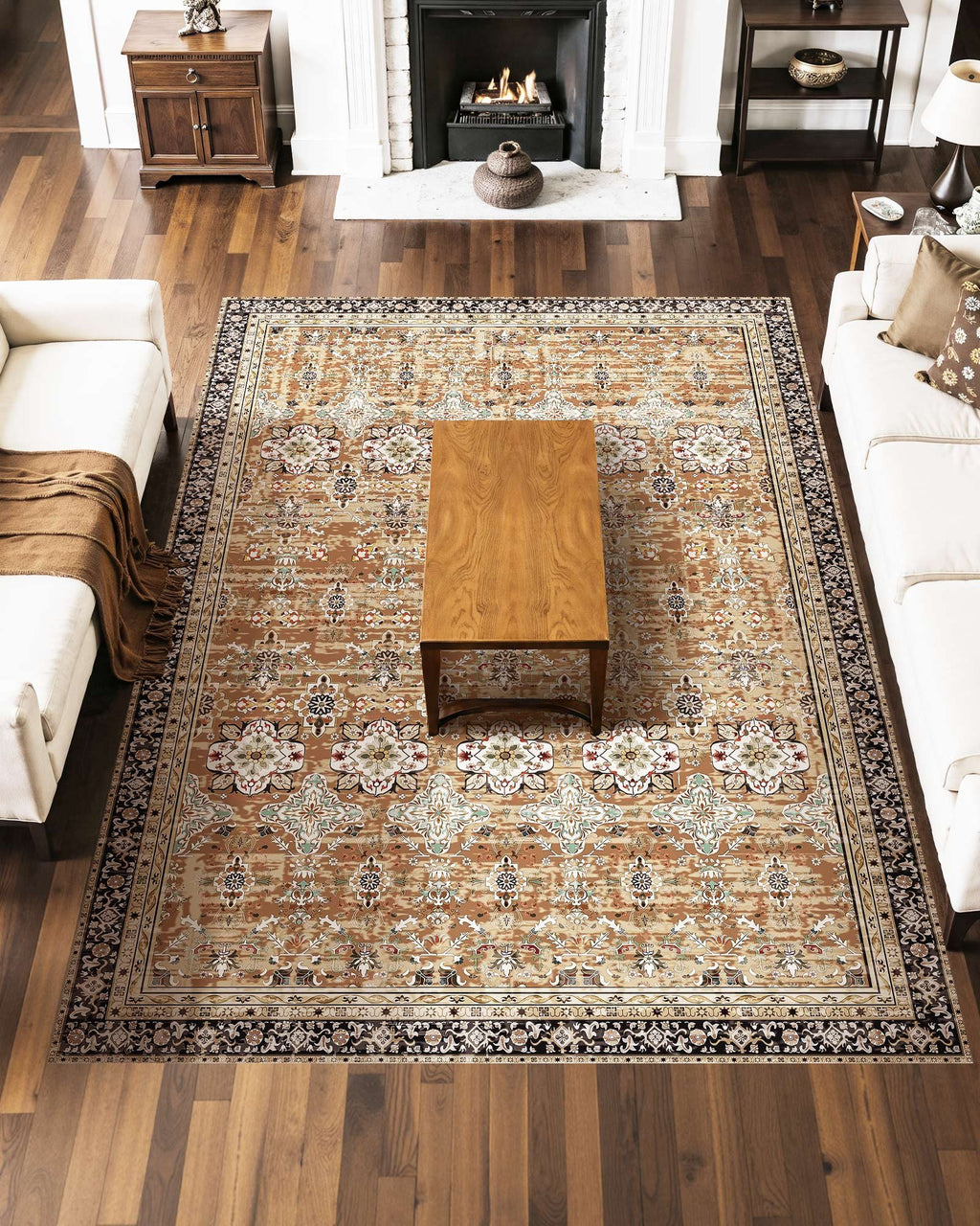 Area Rug, 7.5 X 9.5 Ft Large Washable Rug, Non - Slip And Tear - Resistant Soft Carpet, Pet & Child Friendly Vintage Area Rugs, Indoor Mat For Bedroom, Living Room, Office, Entryway, Brown Green - Noventis Home