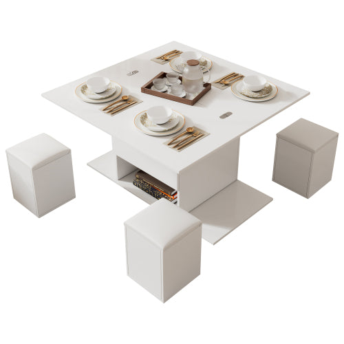 Salontafel met Opklapbaar Blad en Opbergruimte, Hydraulisch Lift-top Tafel voor Woonkamer, Wit