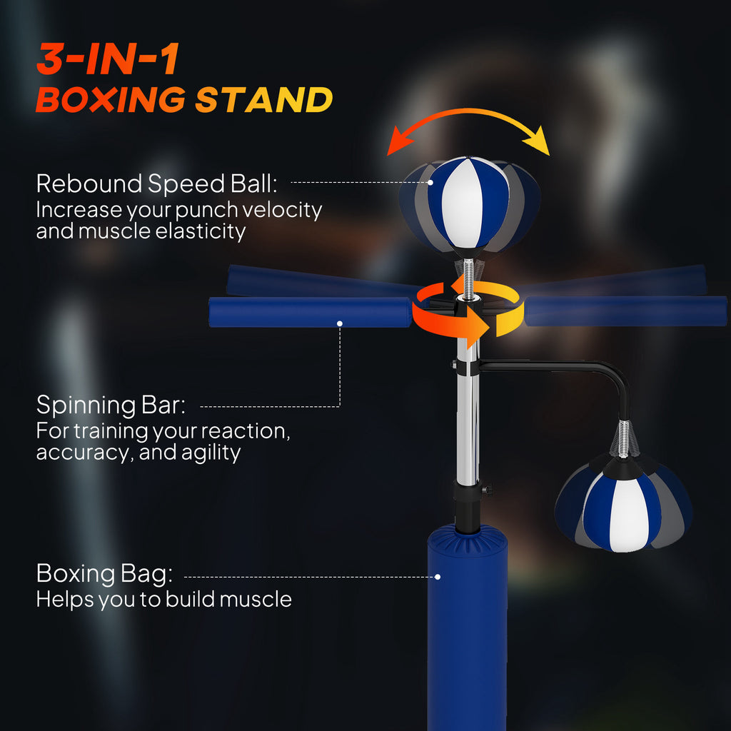 Bokszak Standaard met Reflexbal, Verstelbaar 140 - 205cm, Blauw - Noventis Home