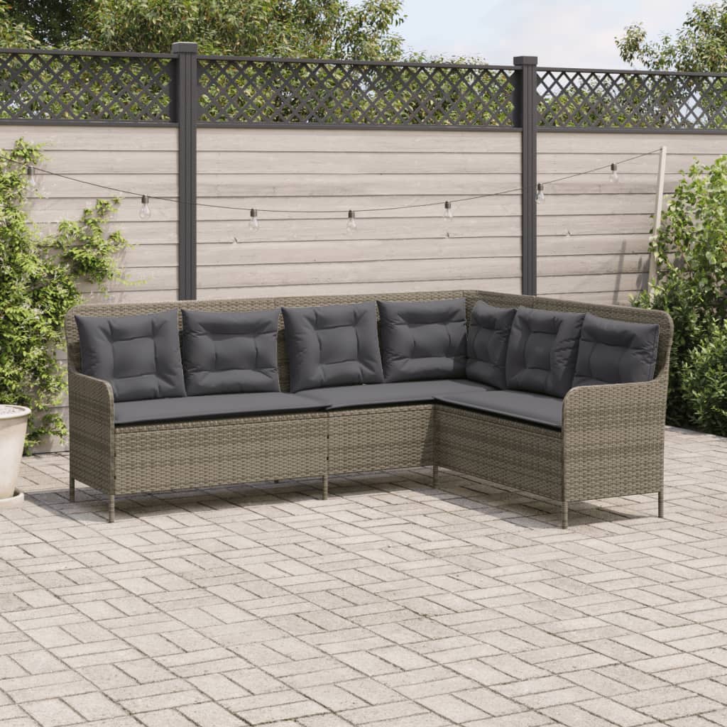 L - vormige Tuinbank met Kussens, Poly Rattan, 5 - zitter, Donkergrijs - Noventis Home