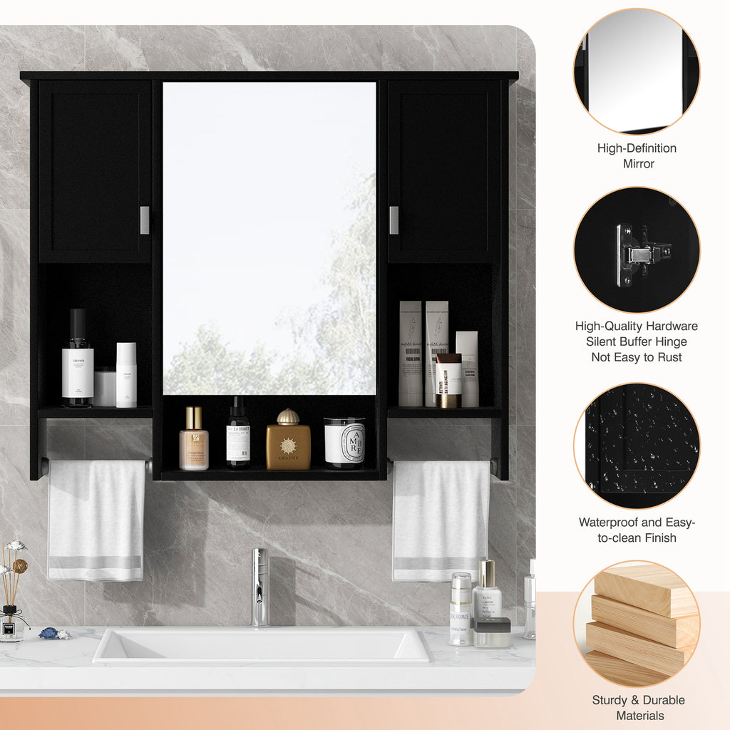 35'' X 28'' Modern Wall Mounted Bathroom Storage Cabinet, Bathroom Wall Cabinet With Mirror, Medicine Cabinet With Towels Bar - Noventis Home