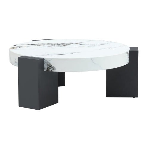 Modern Simple Double - Layer Round Coffee Table - Transparent Gray Glass Top With Black MDF L - Shaped Legs.The Detachable Design Can Make The Use Of Space More Flexible - Noventis Home