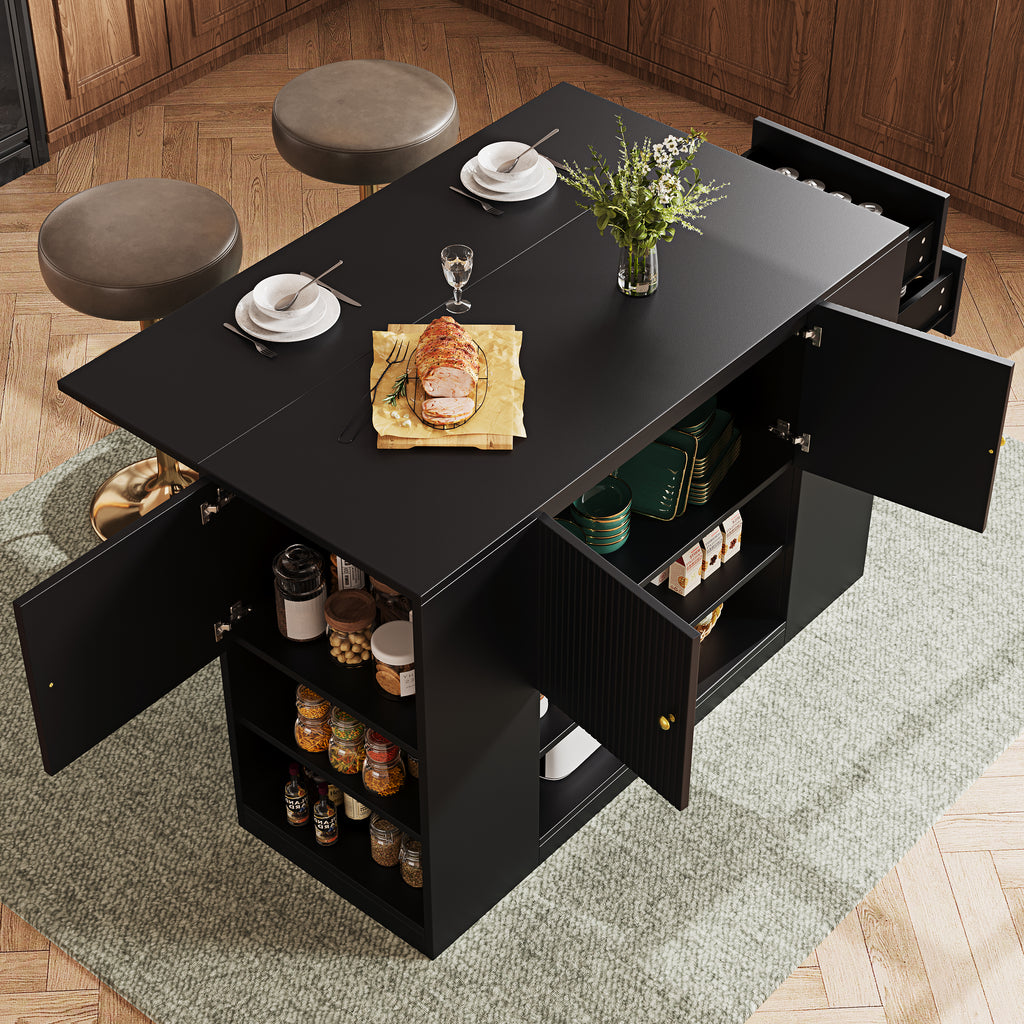Modern Keukeneiland, Dressoir, Keukenkast met Lades en Planken voor Keuken en Eetkamer, Zwart, 140x40x90 cm