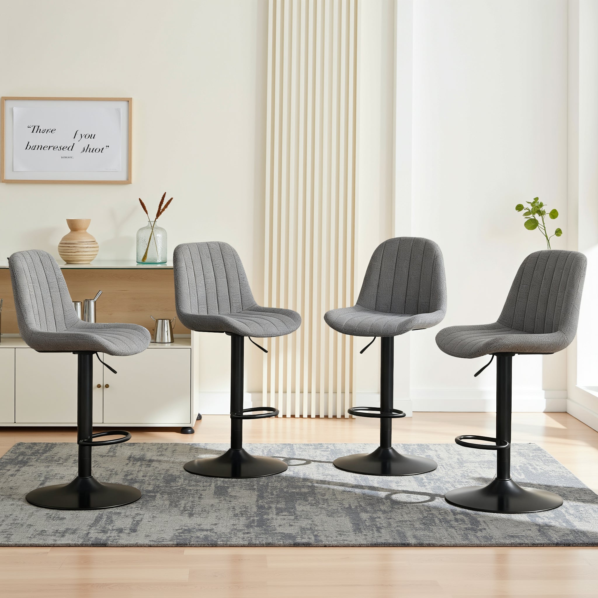 Swivel Bar Stools With Adjustable Height 35.03 - 43.7 Inches , Backrest, And Soft Knit Fabric - Ideal For Kitchen Island, Bar Counter, Dining Room, Grey Set Of 2 - Noventis Home