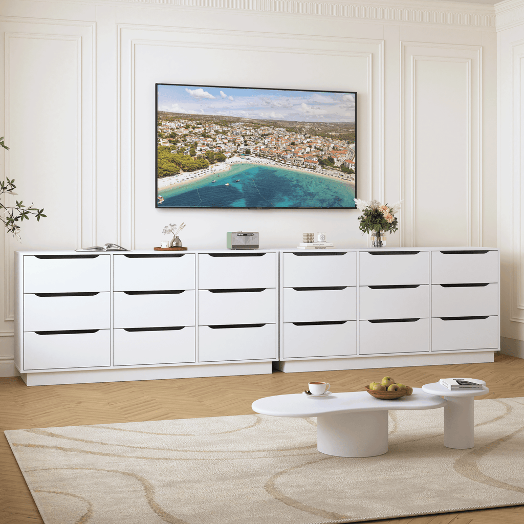 Ladekast met 9 Diepe Lades voor Slaapkamer, Grote Houten Commode, Modern Wit, voor Kledingkast en Woonkamer - Noventis Home