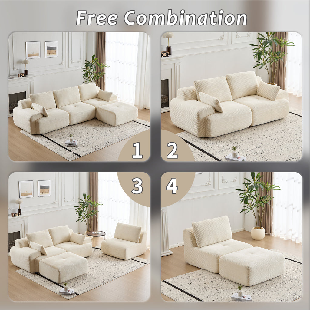 Moderne Traagschuim Compressiebank, Grote Modulaire Hoekbank voor Woonkamer, Huisdiervriendelijke Wolkbank, Corduroy Stof, Extra Diepe Loveseat, Geen Montage Vereist, Beige