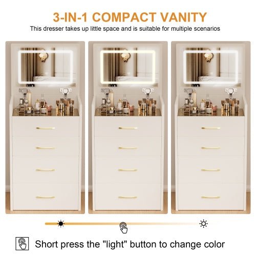 3 In 1 Vanity Desk With Open Top Mirror,Small Make Up Vanity Set With Visible Glass Desktop,Compact Makeup Vanity With 3 Drawers,Dressing Table For Bedroom - Noventis Home
