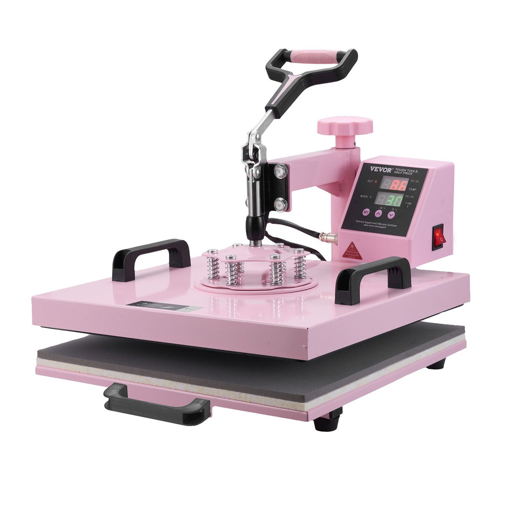 Heat Press Machine, 15 X 15 Inch, 8 In 1 Heat Transfer Machine With 6 - 30 Oz Tumbler Press, 360° Swing Away T-Shirt Pressing, Digital Precise Control, For T-Shirts/Mugs/Hats/Plates, Pink - Noventis Home