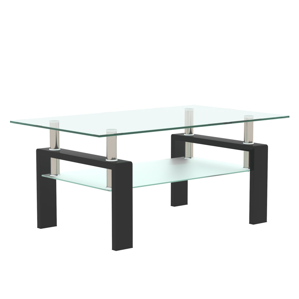 Rechthoekige Glazen Salontafel, Transparant Glas, Moderne Woonkamertafel, Zwart - Noventis Home